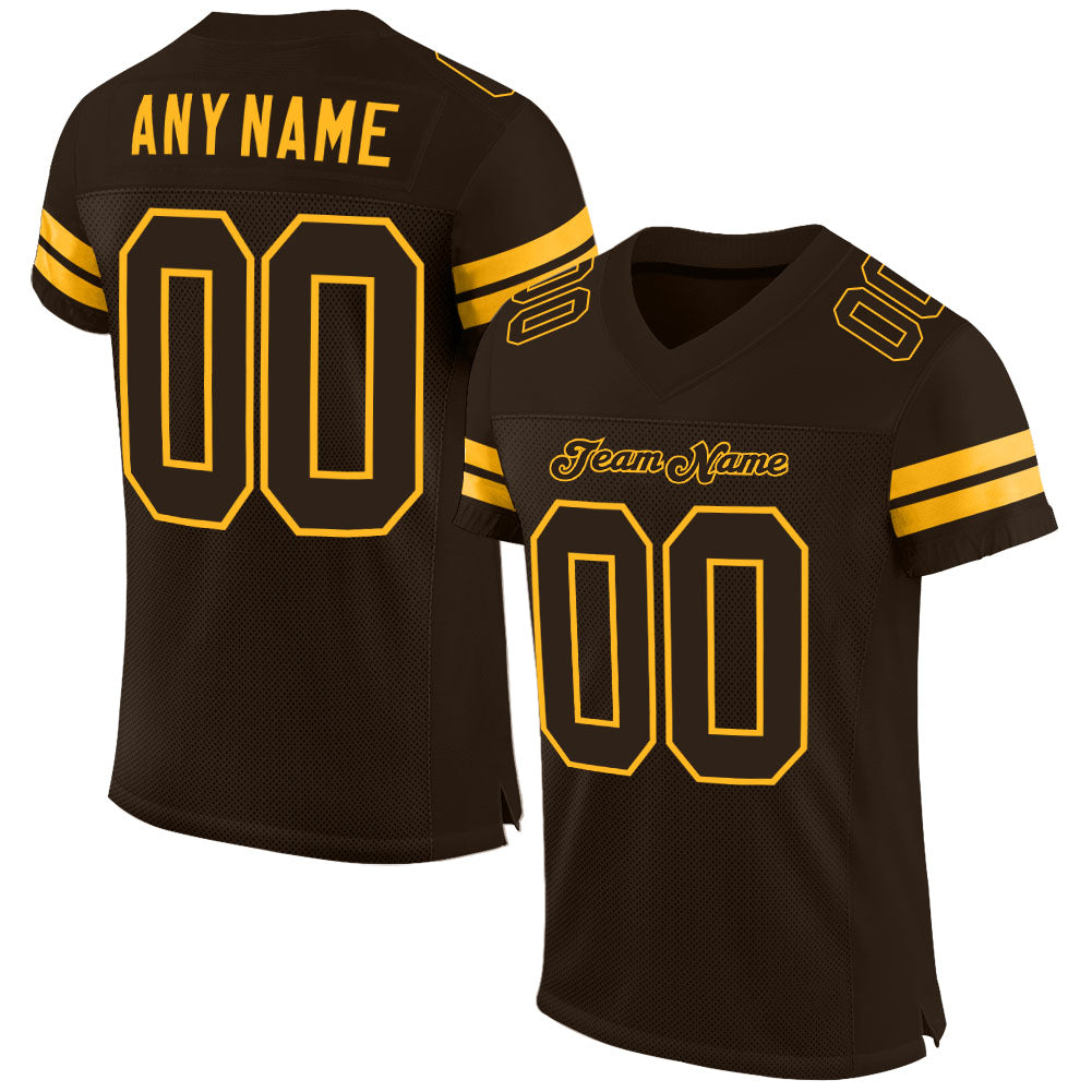 Custom Brown Brown-Gold Mesh Authentic Football Jersey