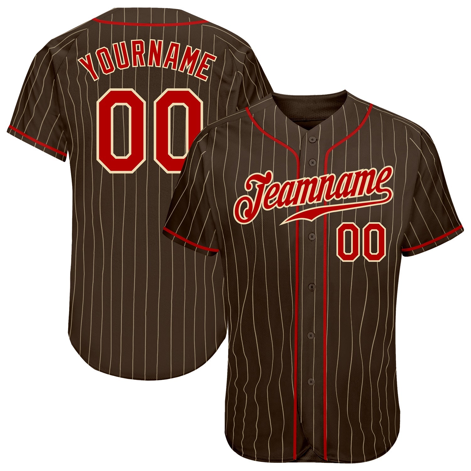 Custom Brown Cream Pinstripe Red-Cream Authentic Baseball Jersey