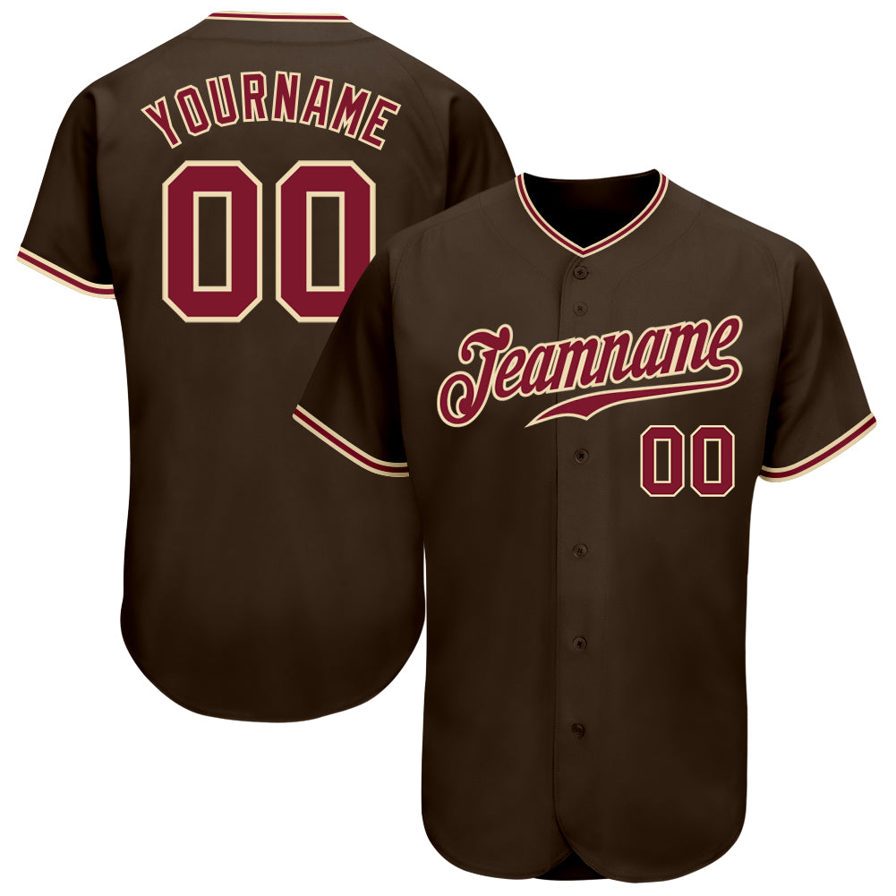 Custom Brown Crimson-Khaki Authentic Baseball Jersey