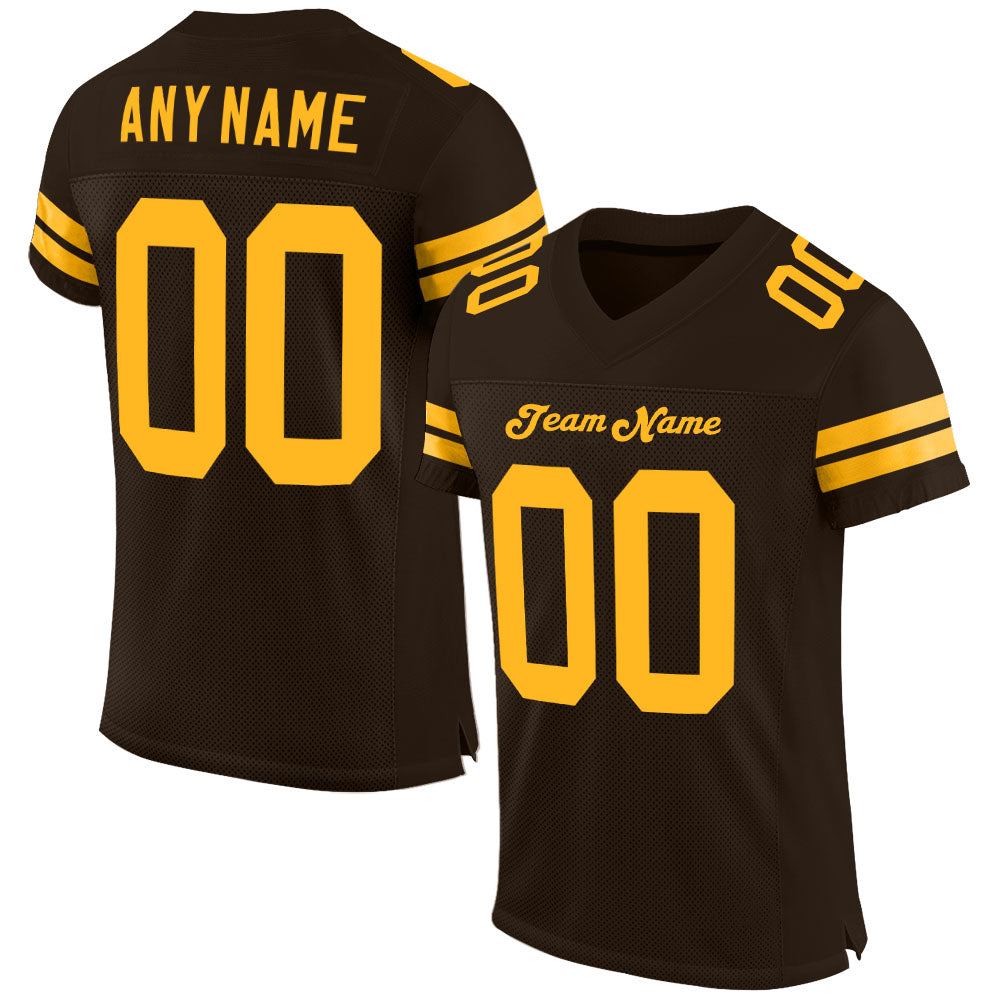 Custom Brown Gold Mesh Authentic Football Jersey