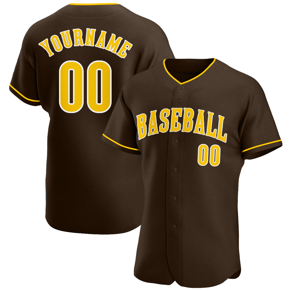 Custom Brown Gold-White Authentic Baseball Jersey