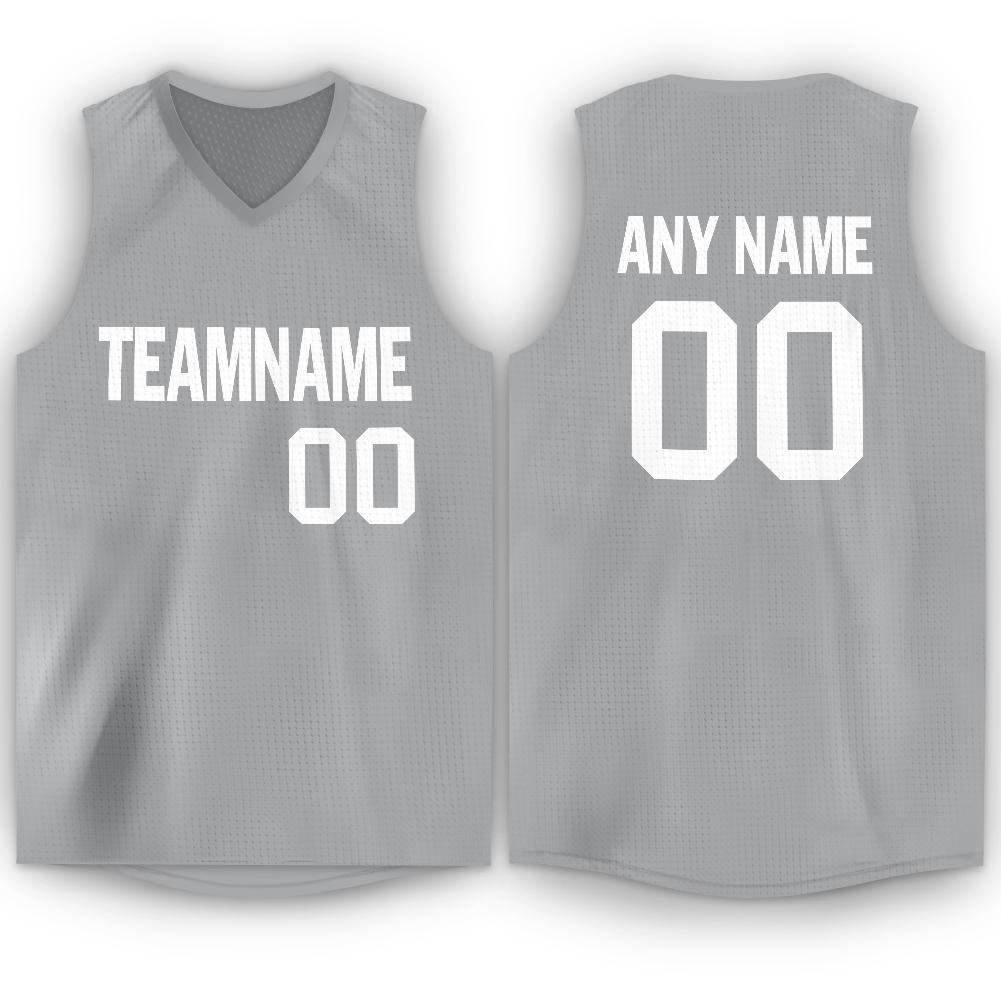 Custom Silver Gray White V-Neck Basketball Jersey