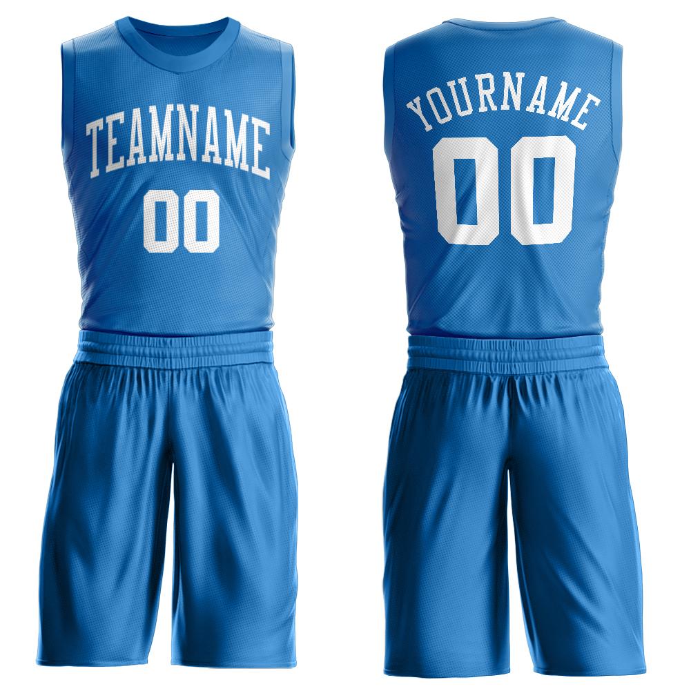 Custom Blue White Round Neck Suit Basketball Jersey