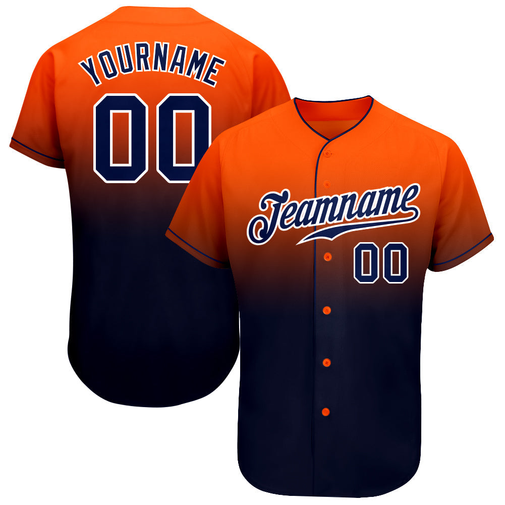 Custom Orange Navy-White Authentic Fade Fashion Baseball Jersey