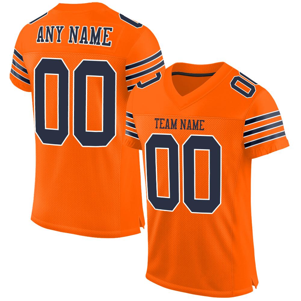 Custom Orange Navy-White Mesh Authentic Football Jersey