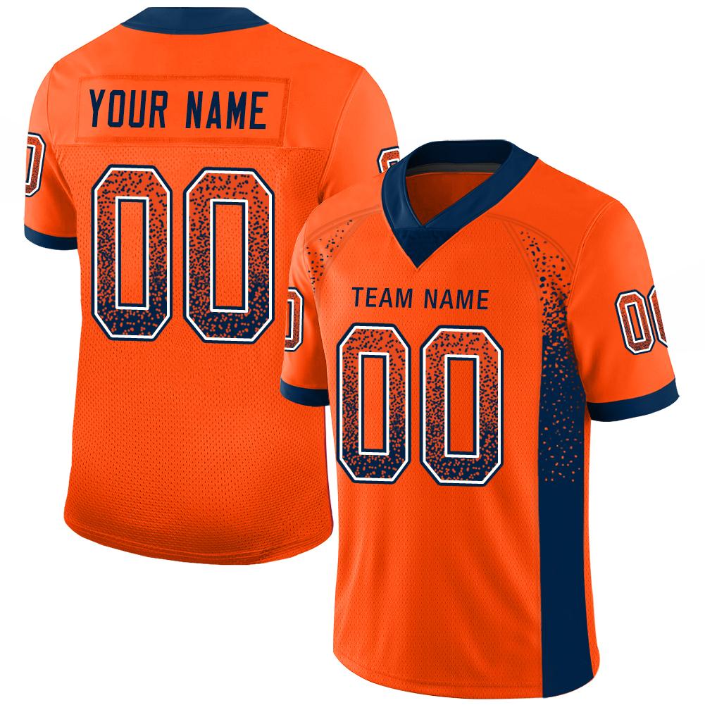 Custom Orange Navy-White Mesh Drift Fashion Football Jersey