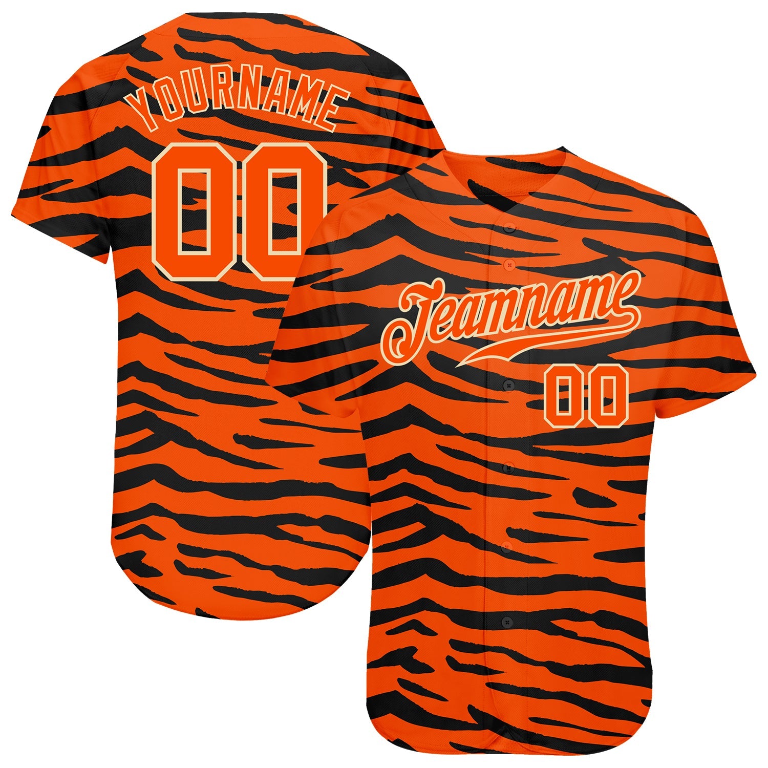 Custom Orange Orange-Black 3D Pattern Design Tiger Authentic Baseball Jersey