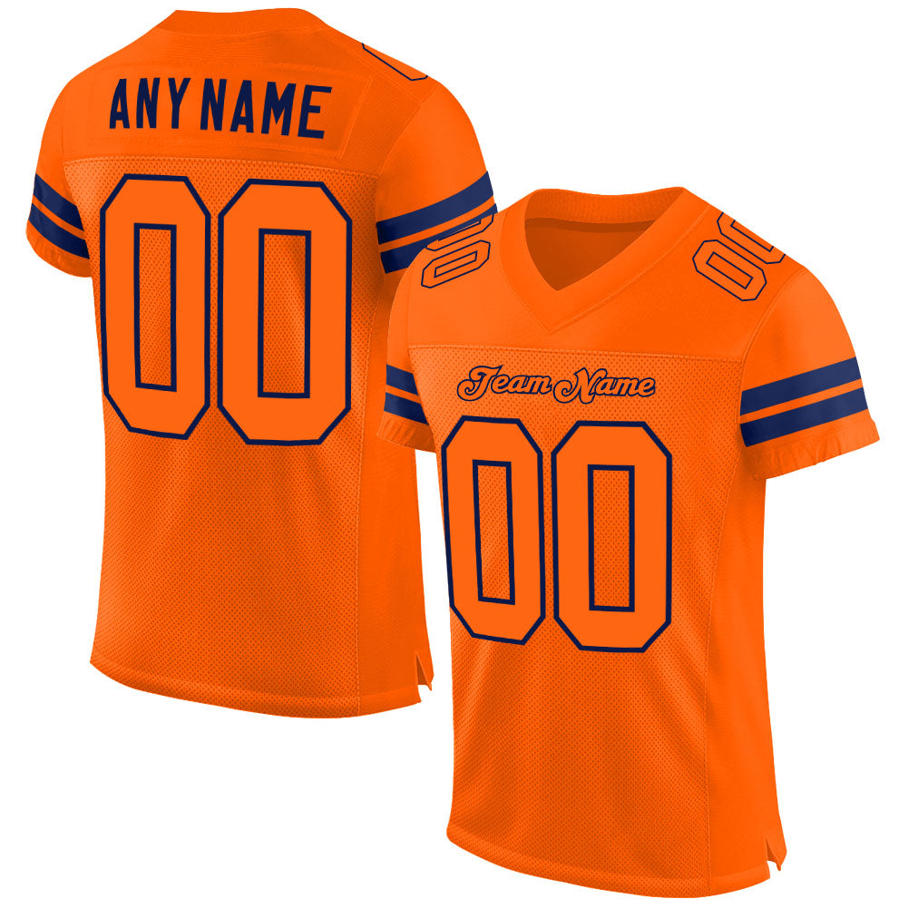 Custom Orange Orange-Navy Mesh Authentic Football Jersey