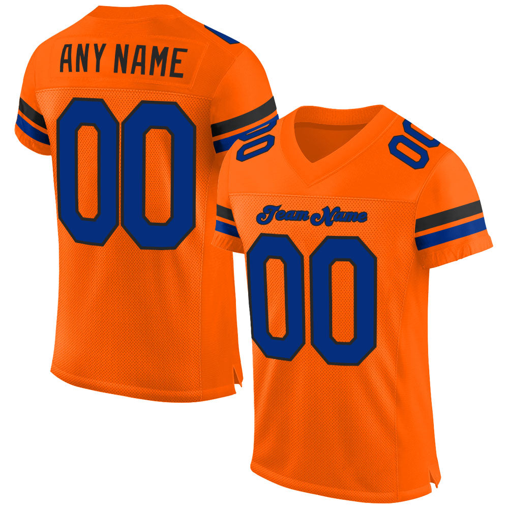 Custom Orange Royal-Black Mesh Authentic Football Jersey