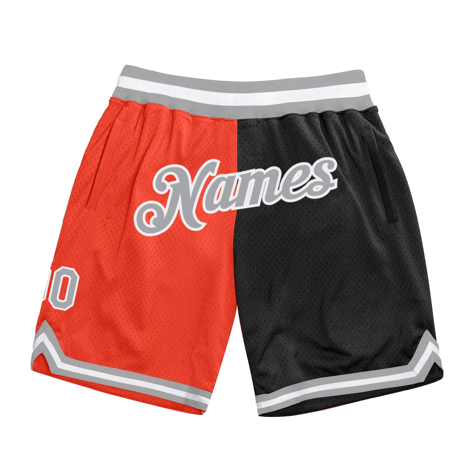 Custom Orange Silver Gray-Black Authentic Throwback Split Fashion Basketball Shorts