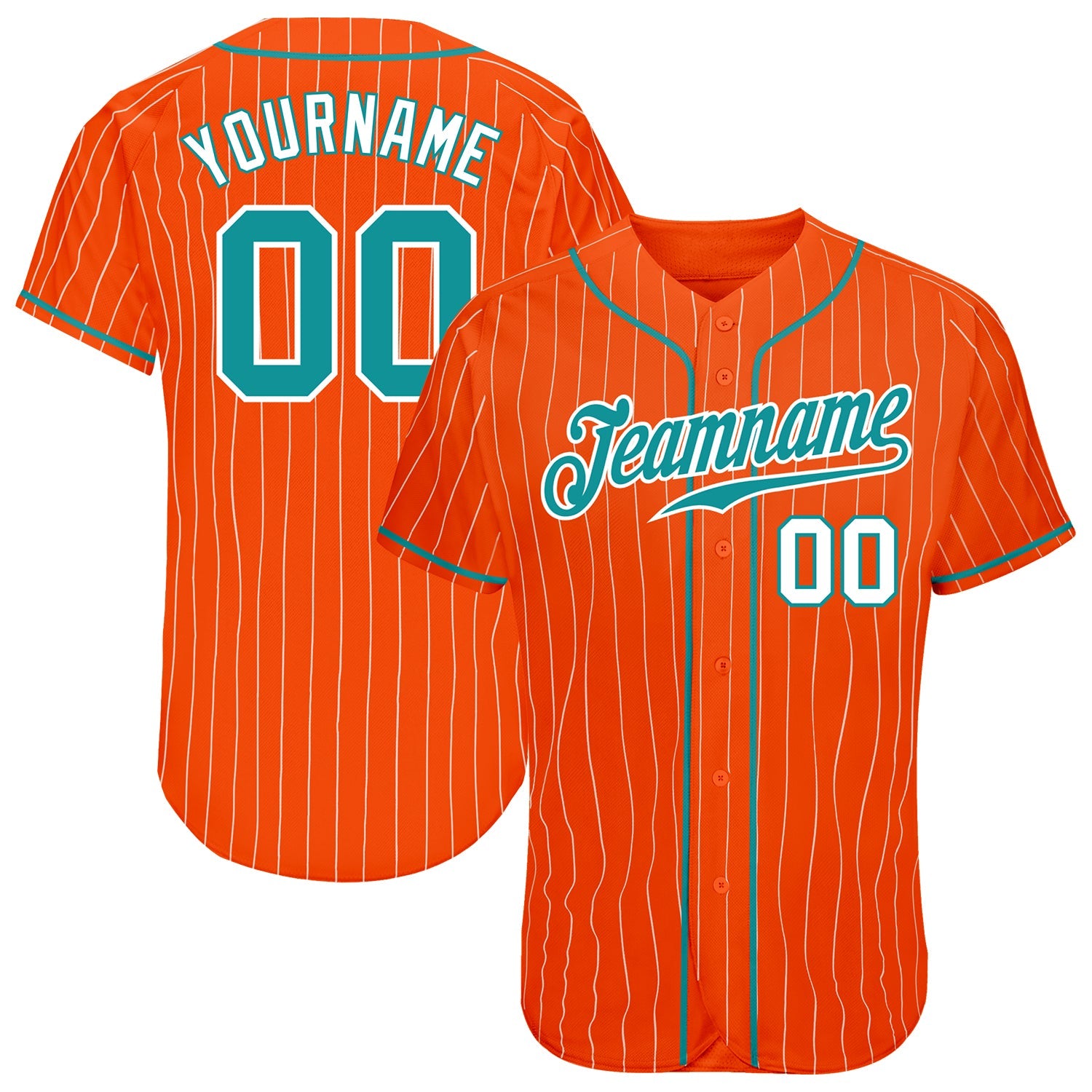 Custom Orange White Pinstripe Aqua-White Authentic Baseball Jersey