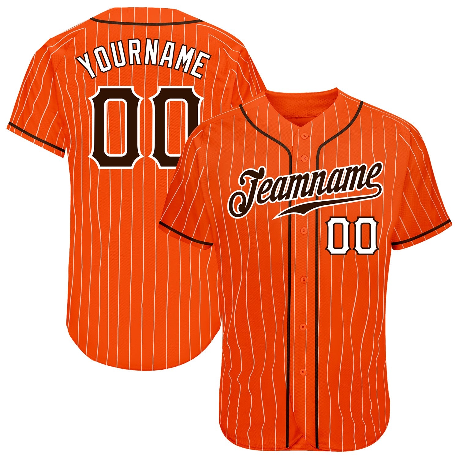 Custom Orange White Pinstripe Brown-White Authentic Baseball Jersey