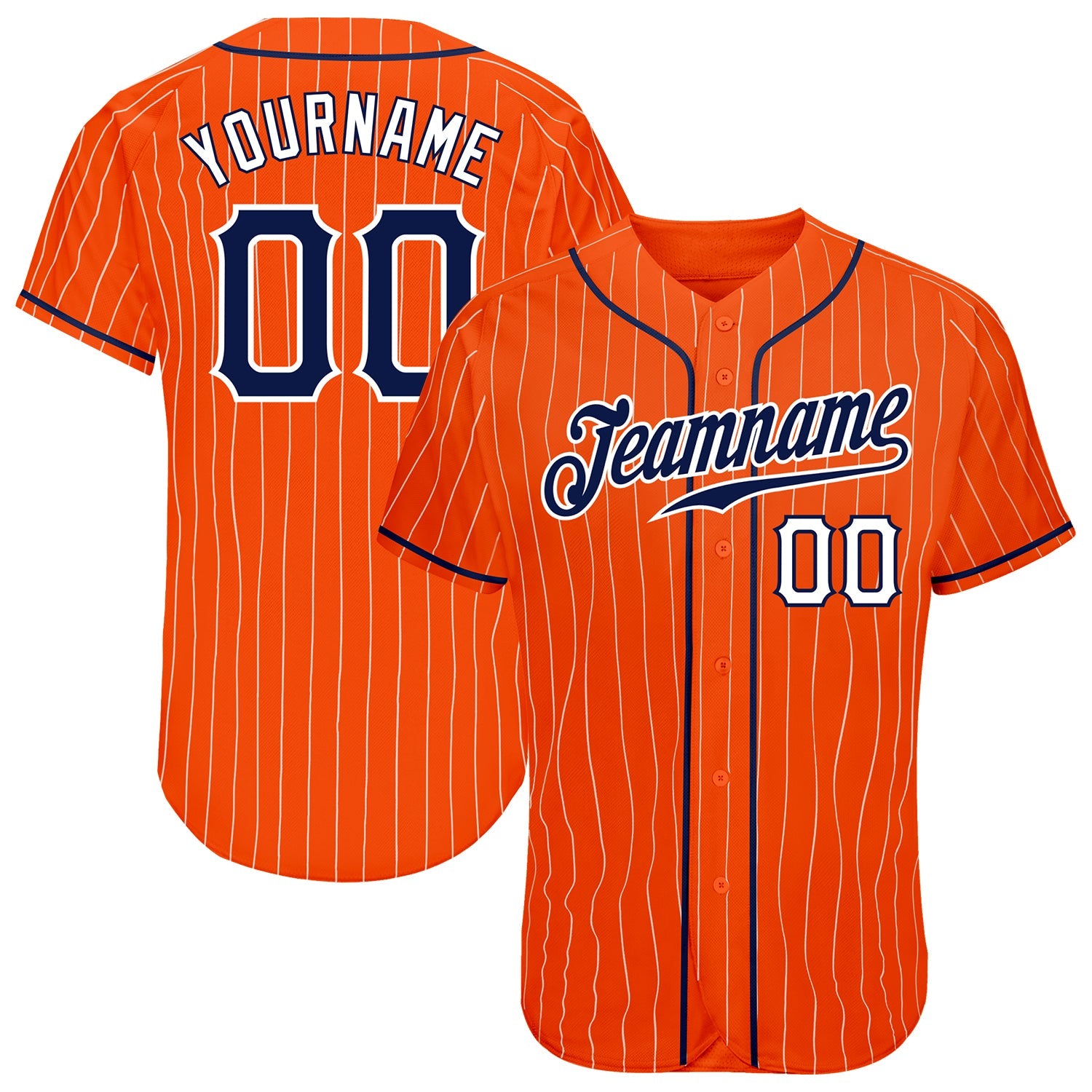 Custom Orange White Pinstripe Navy-White Authentic Baseball Jersey