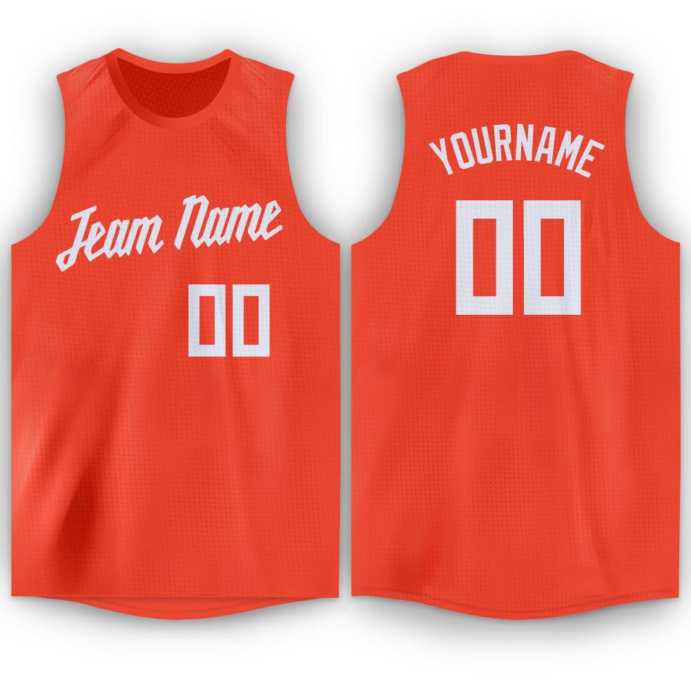 Custom Orange White Round Neck Basketball Jersey