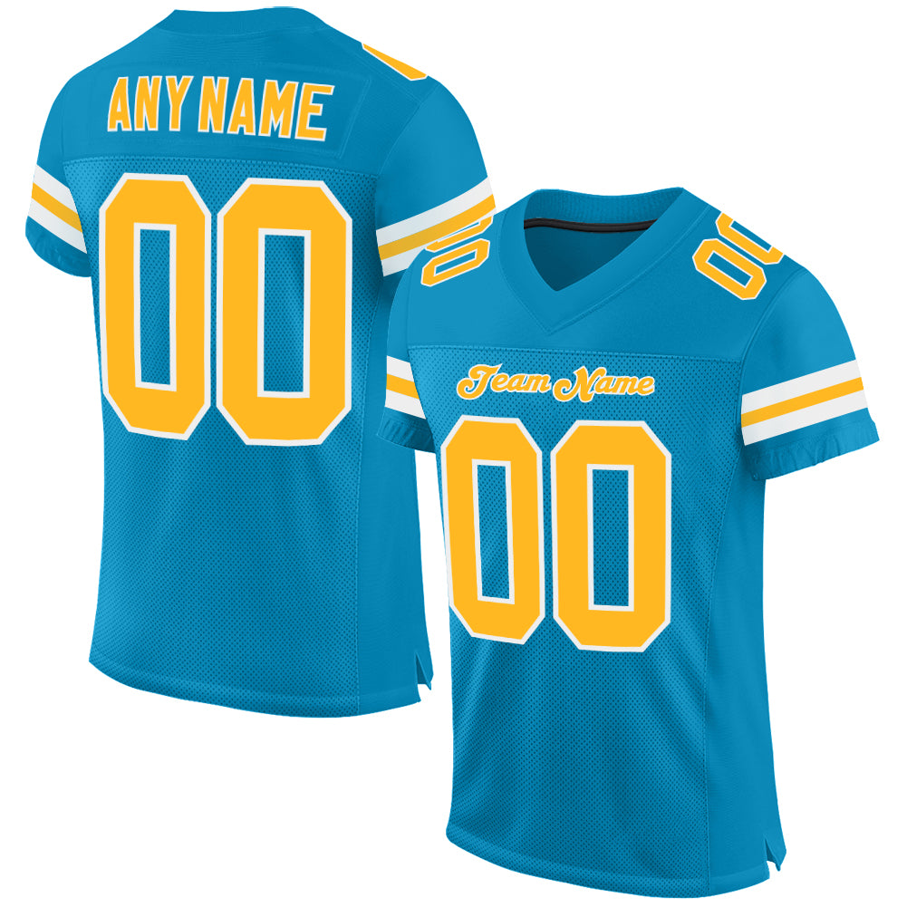 Custom Panther Blue Gold-White Mesh Authentic Football Jersey