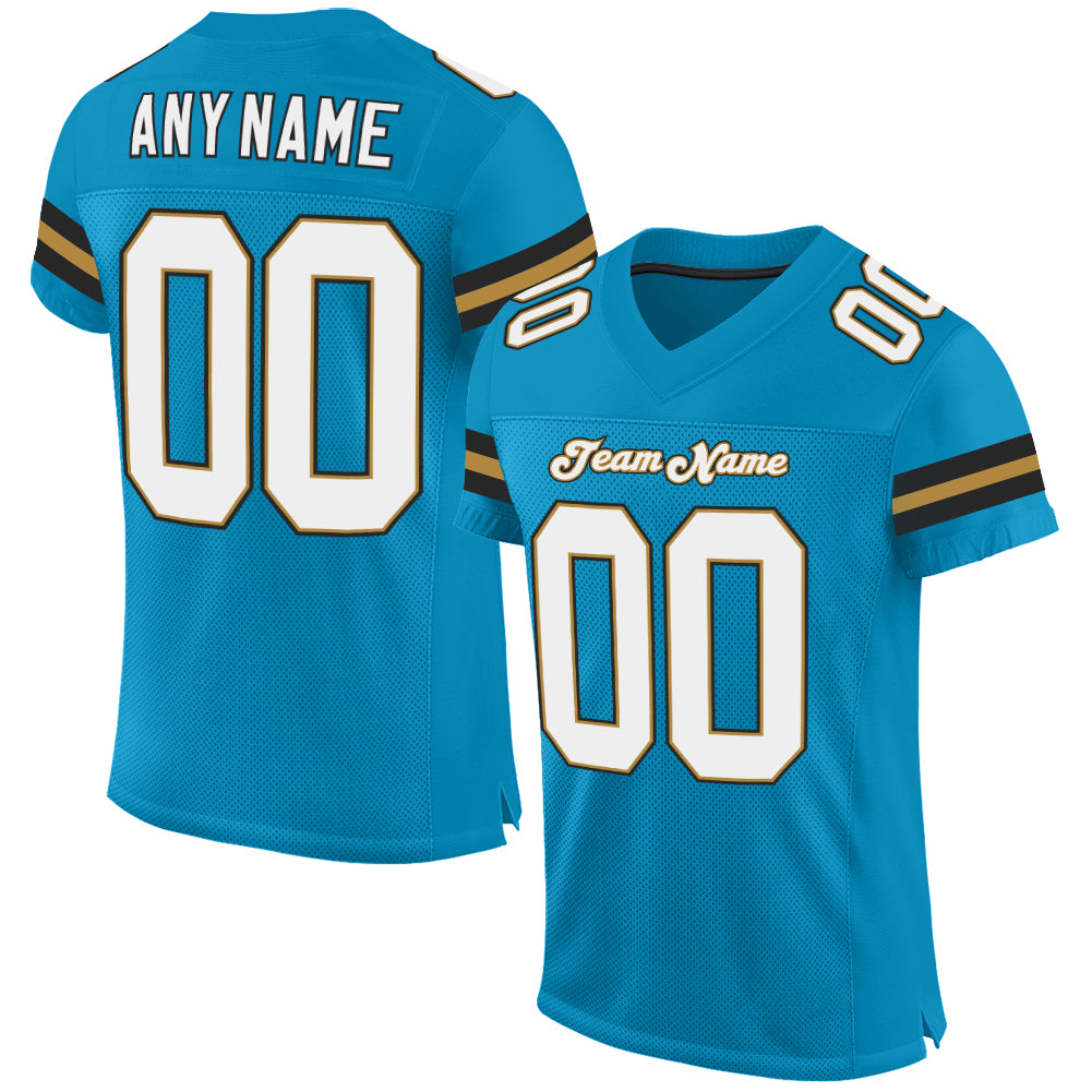 Custom Panther Blue White-Old Gold Mesh Authentic Football Jersey