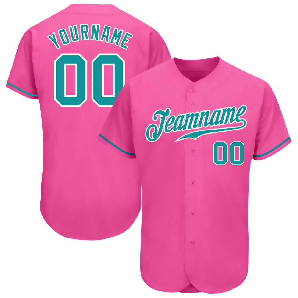 Custom Pink Aqua-White Authentic Baseball Jersey