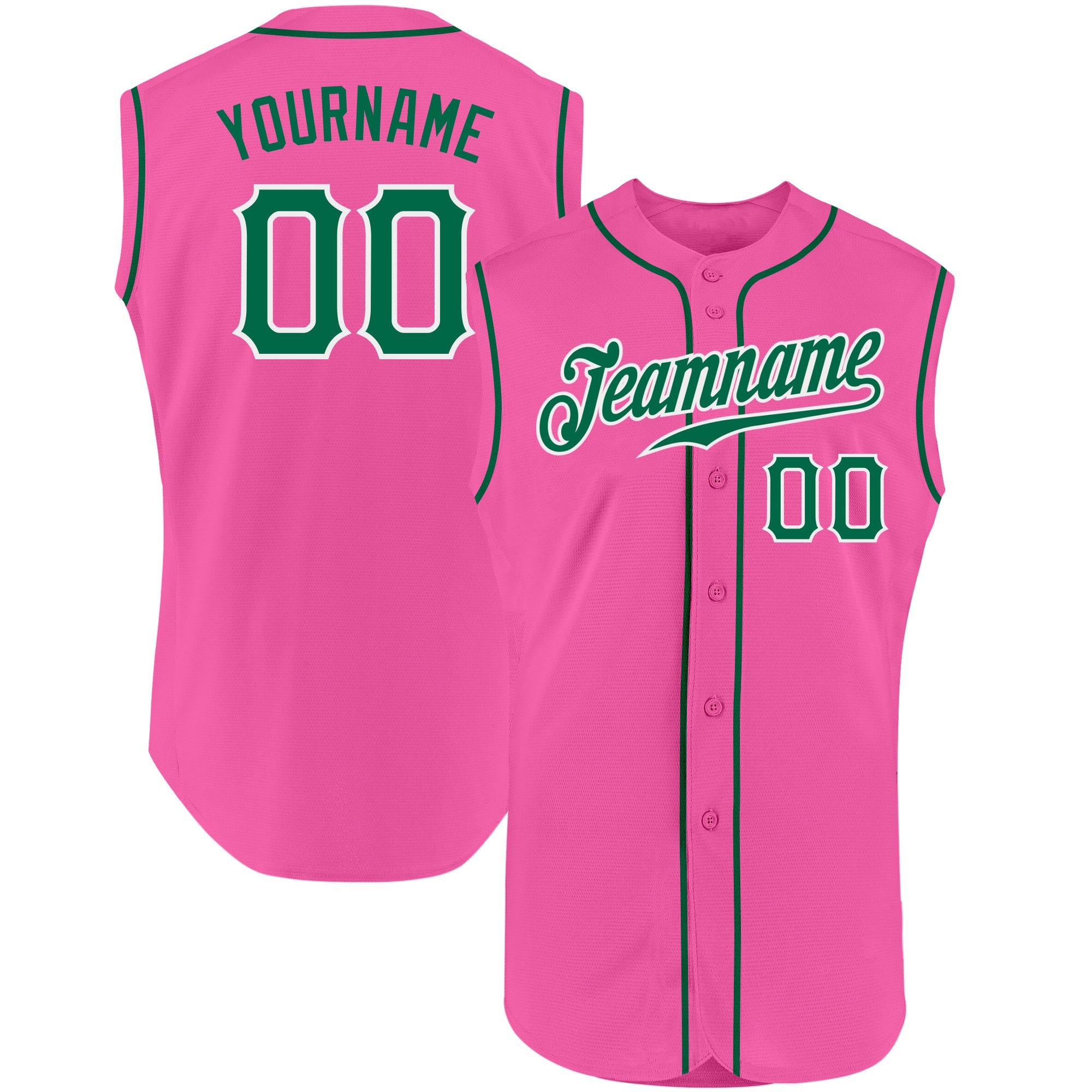 Custom Pink Kelly Green-White Authentic Sleeveless Baseball Jersey