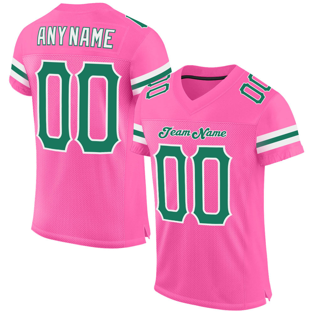 Custom Pink Kelly Green-White Mesh Authentic Football Jersey