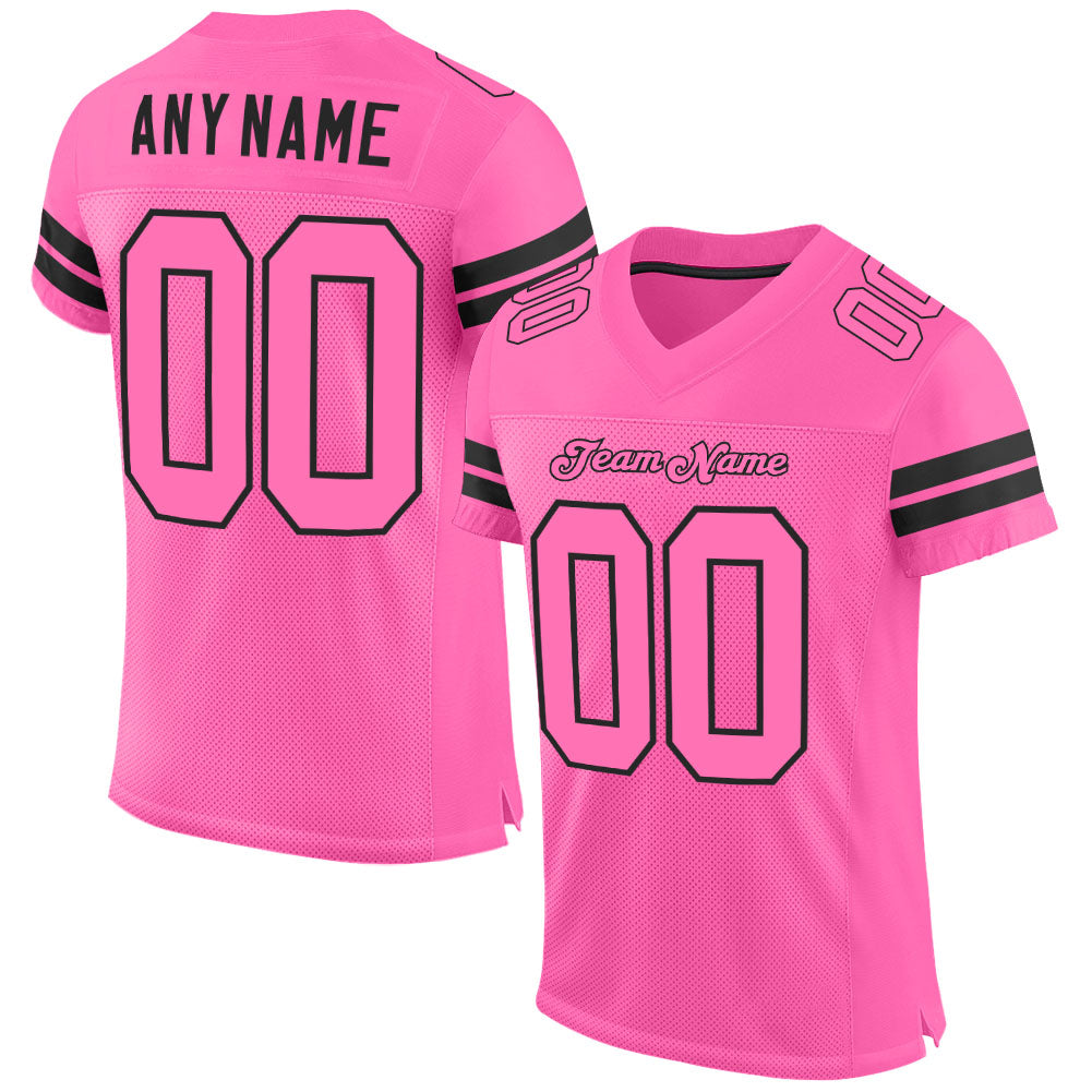 Custom Pink Pink-Black Mesh Authentic Football Jersey