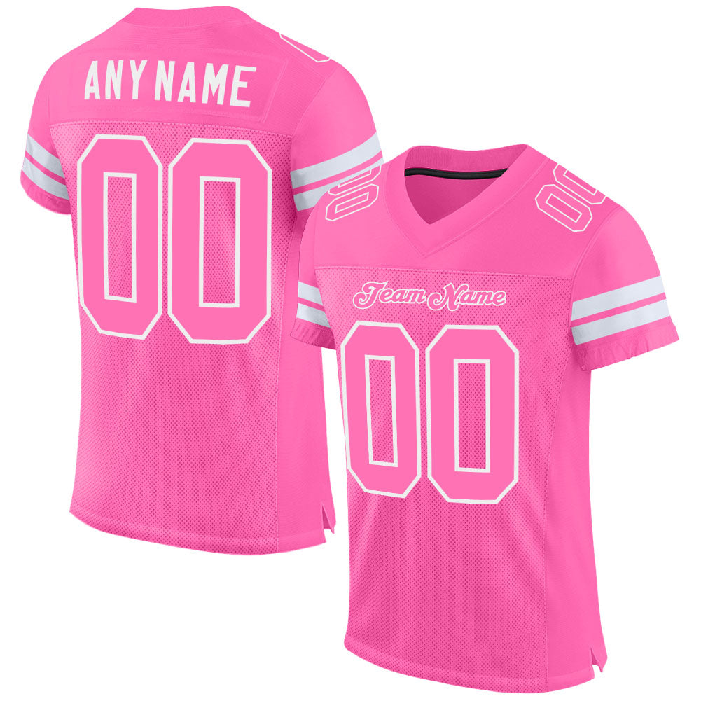 Custom Pink Pink-White Mesh Authentic Football Jersey