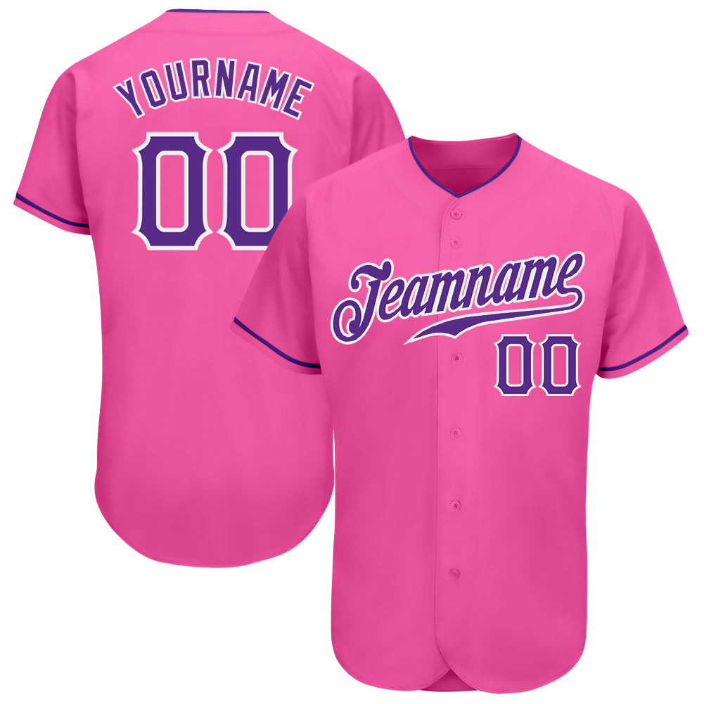 Custom Pink Purple-White Authentic Baseball Jersey