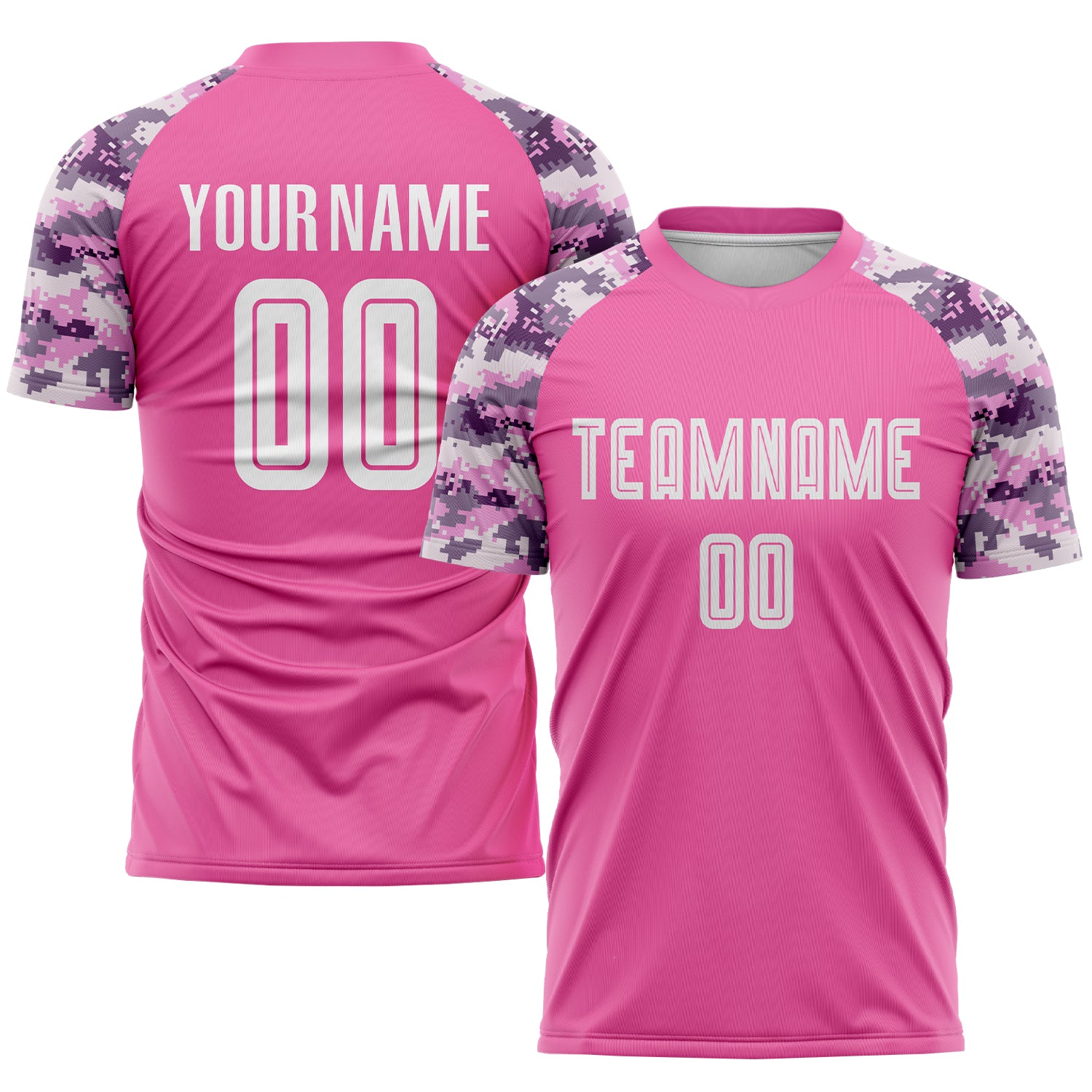 Custom Pink White-Camo Sublimation Soccer Uniform Jersey