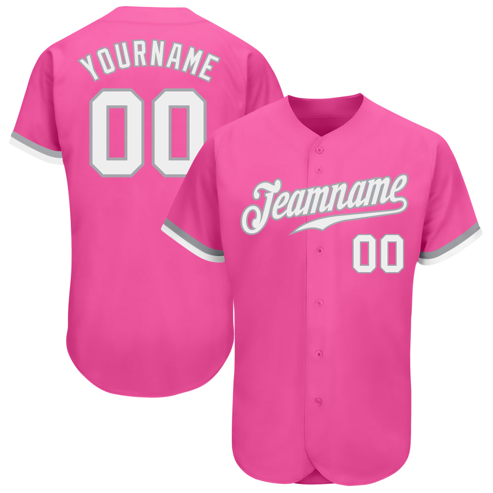 Custom Pink White-Gray Authentic Baseball Jersey