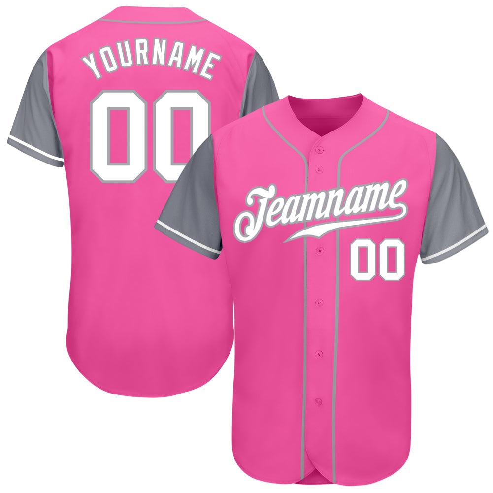 Custom Pink White-Gray Authentic Two Tone Baseball Jersey