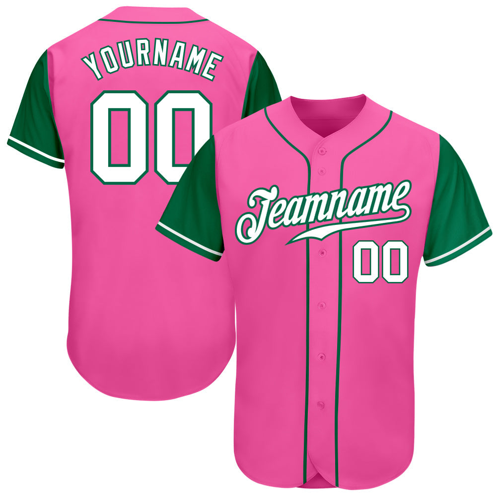 Custom Pink White-Kelly Green Authentic Two Tone Baseball Jersey