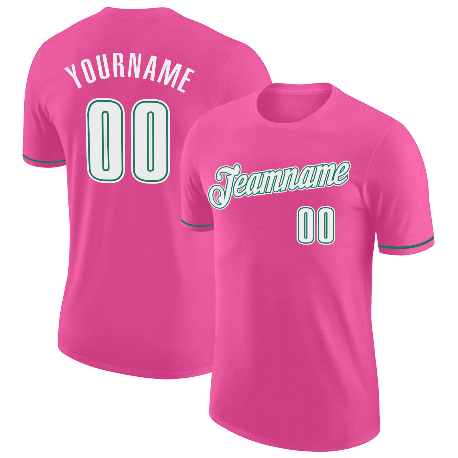 Custom Pink White-Kelly Green Performance T-Shirt