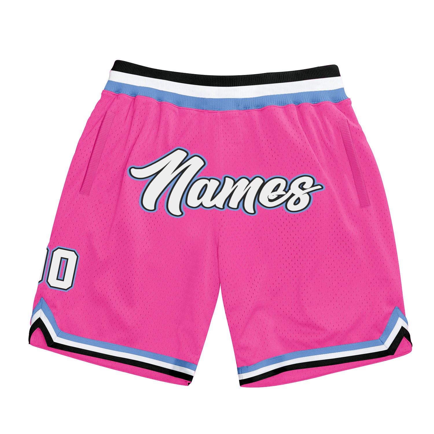 Custom Pink White-Light Blue Authentic Throwback Basketball Shorts