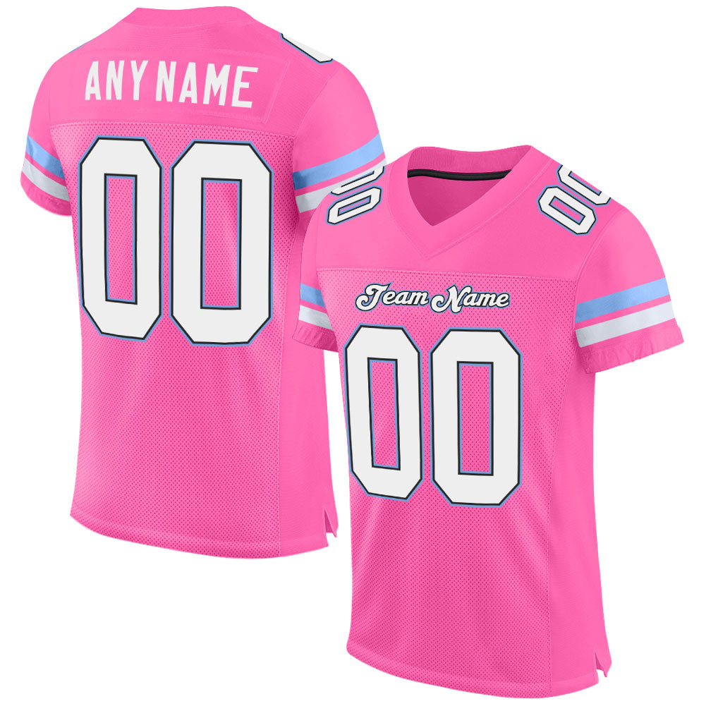 Custom Pink White-Light Blue Mesh Authentic Football Jersey