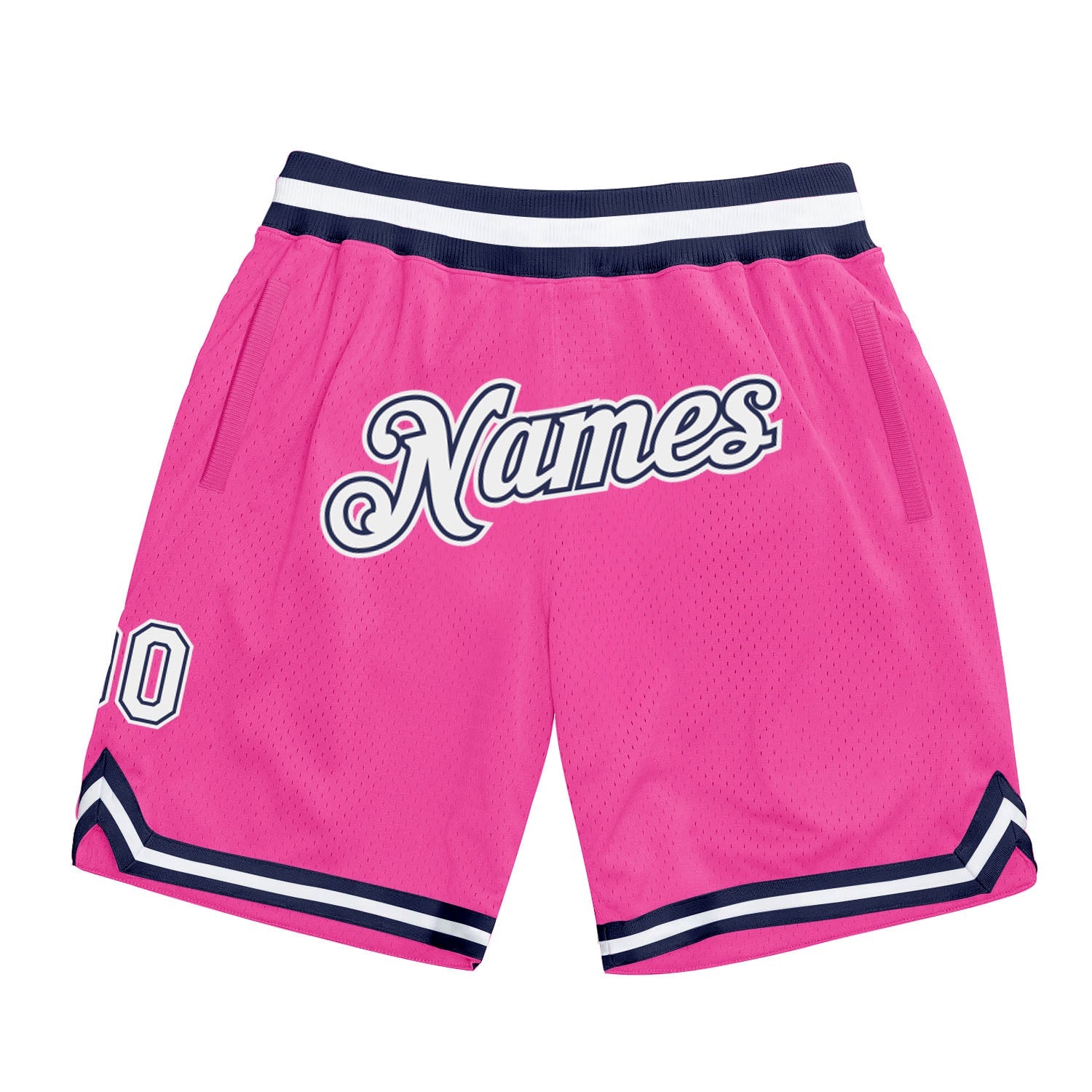 Custom Pink White-Navy Authentic Throwback Basketball Shorts