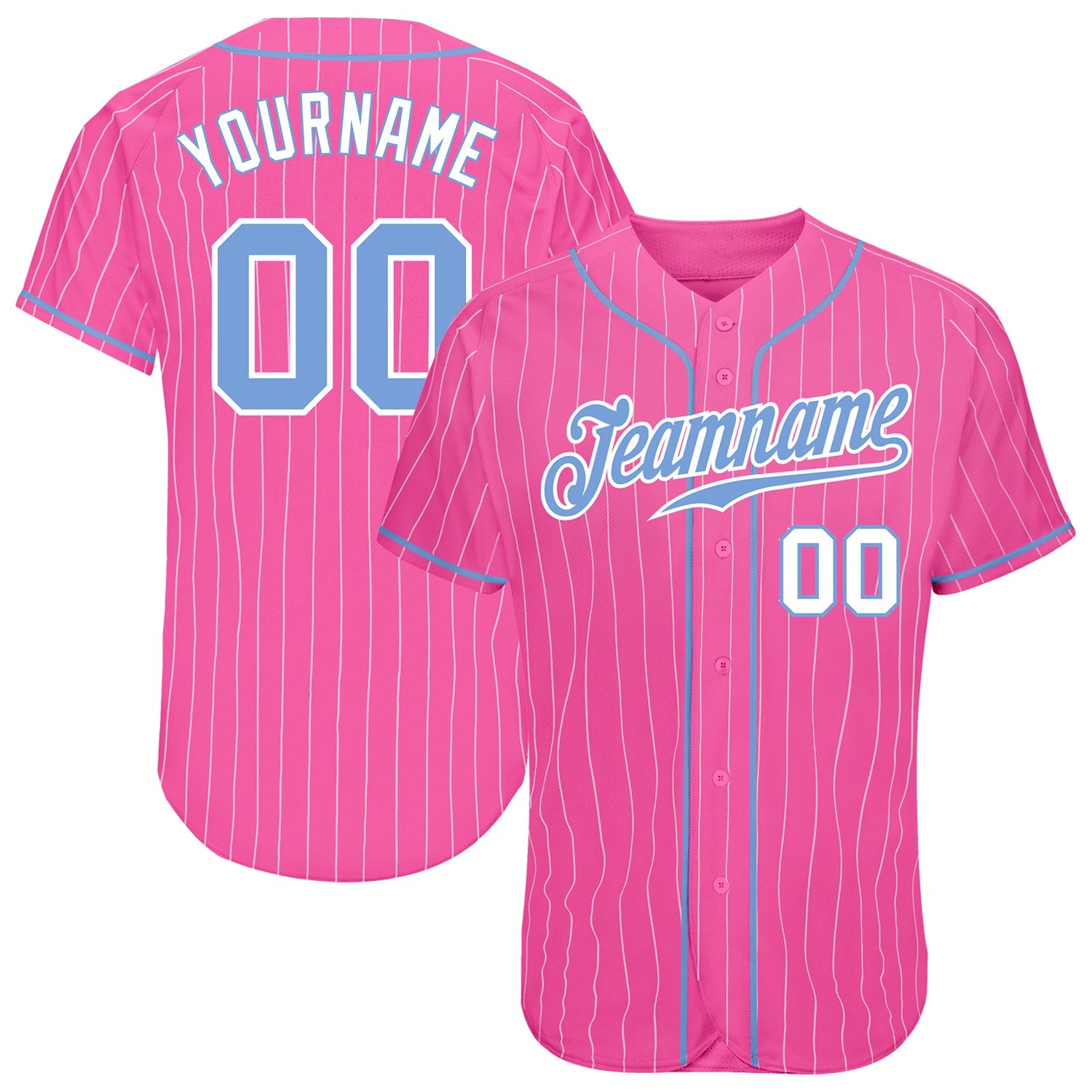 Custom Pink White Pinstripe Light Blue-White Authentic Baseball Jersey