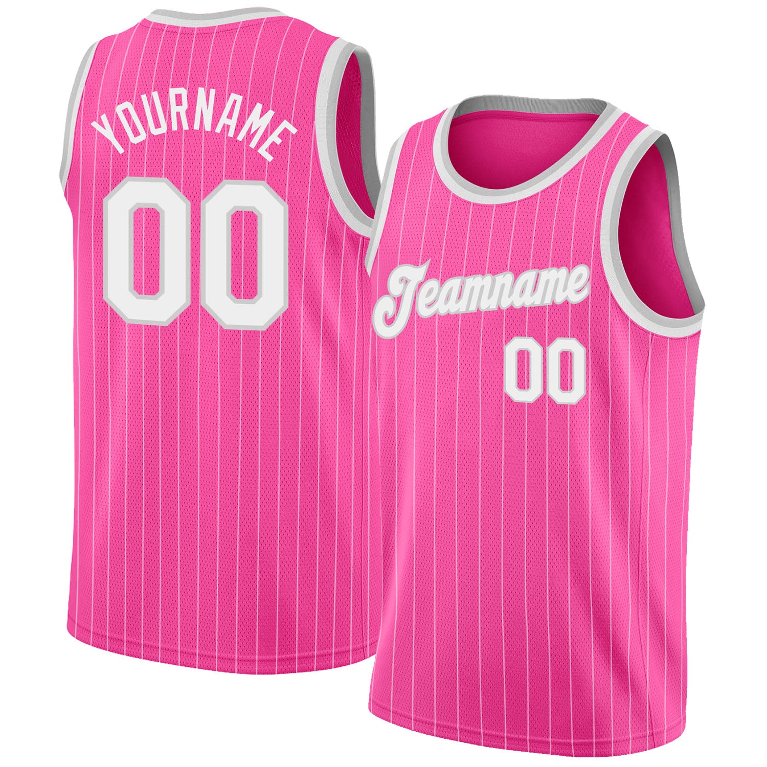 Custom Pink White Pinstripe White-Silver Gray Authentic Basketball Jersey