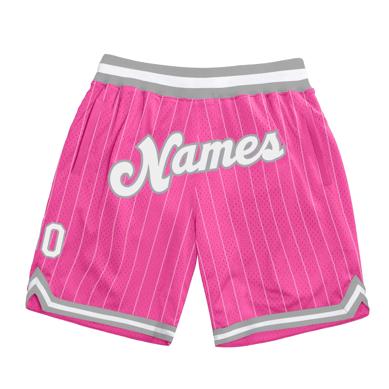 Custom Pink White Pinstripe White-Silver Gray Authentic Basketball Shorts