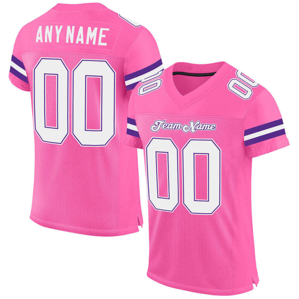 Custom Pink White-Purple Mesh Authentic Football Jersey