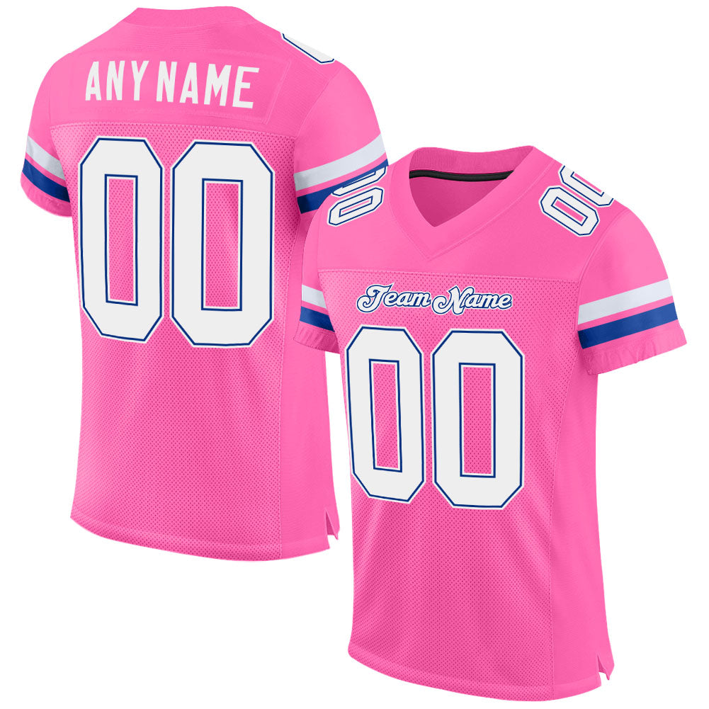 Custom Pink White-Royal Mesh Authentic Football Jersey