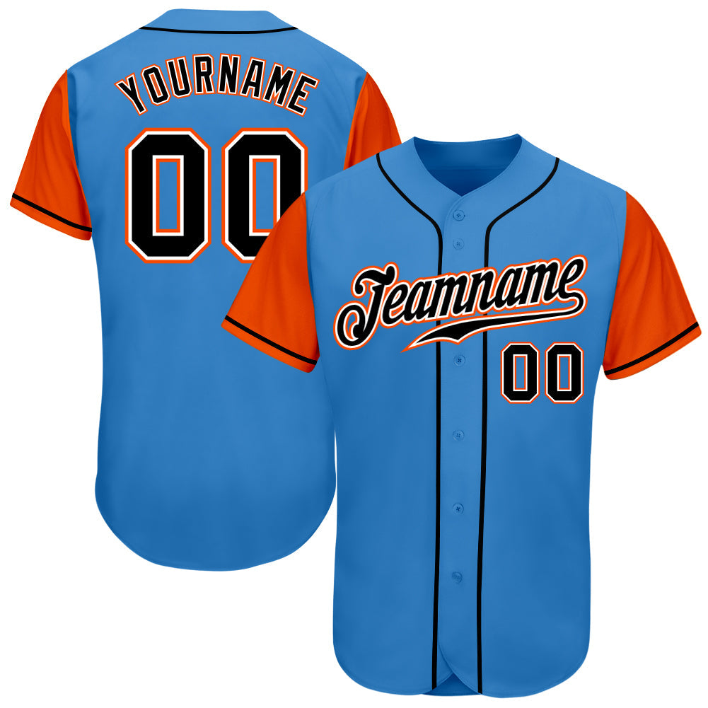 Custom Powder Blue Black-Orange Authentic Two Tone Baseball Jersey