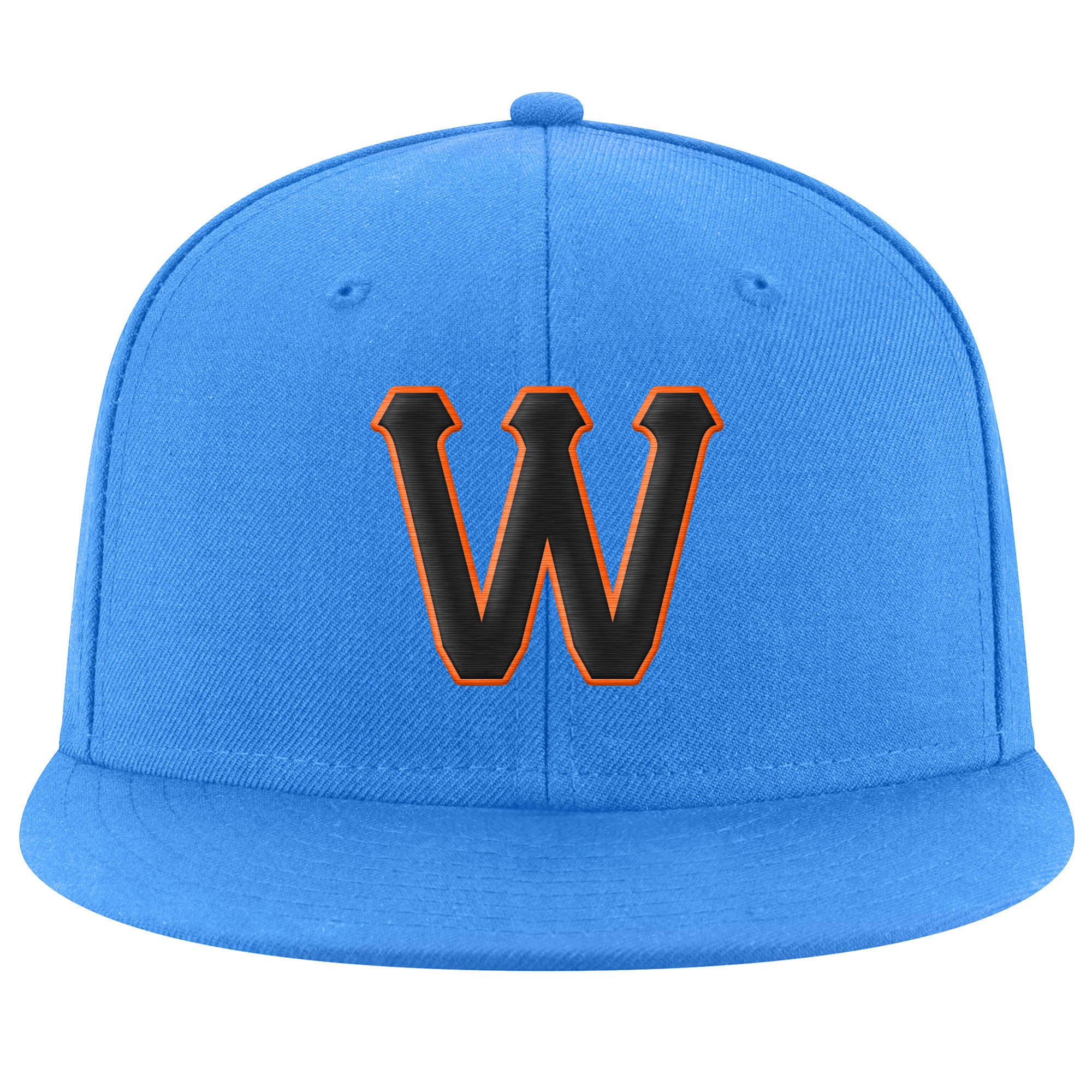 Custom Powder Blue Black-Orange Stitched Adjustable Snapback Hat