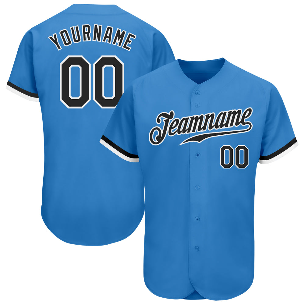 Custom Powder Blue Black-White Authentic Baseball Jersey