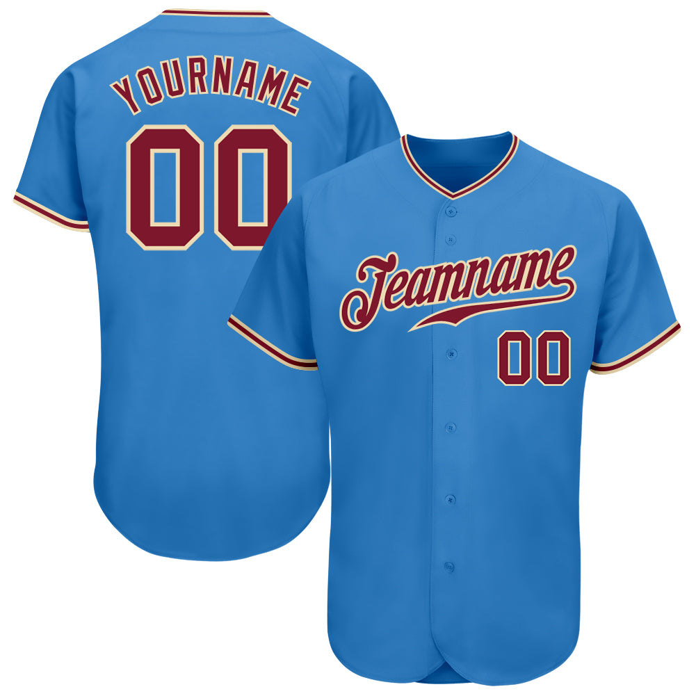 Custom Powder Blue Crimson-Khaki Authentic Baseball Jersey