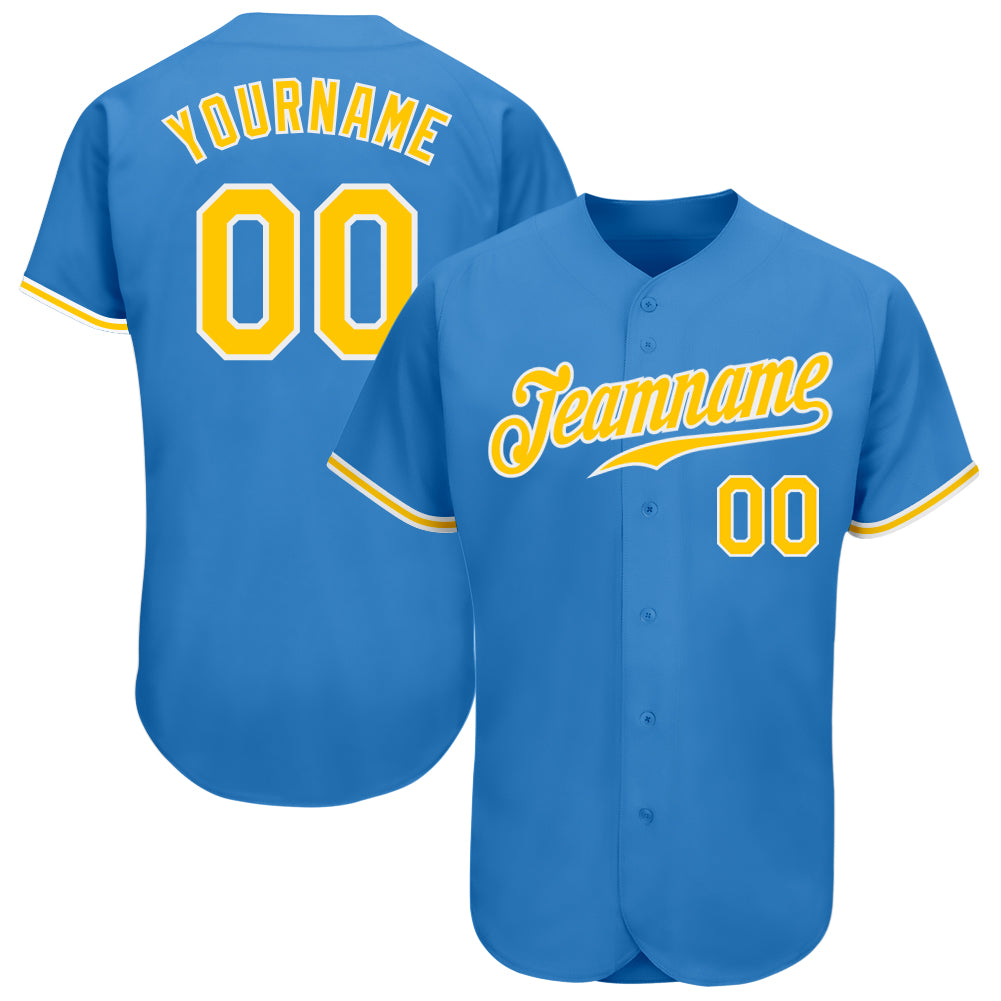 Custom Powder Blue Gold-White Authentic Baseball Jersey