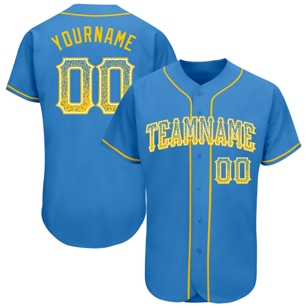 Custom Powder Blue Gold-White Authentic Drift Fashion Baseball Jersey