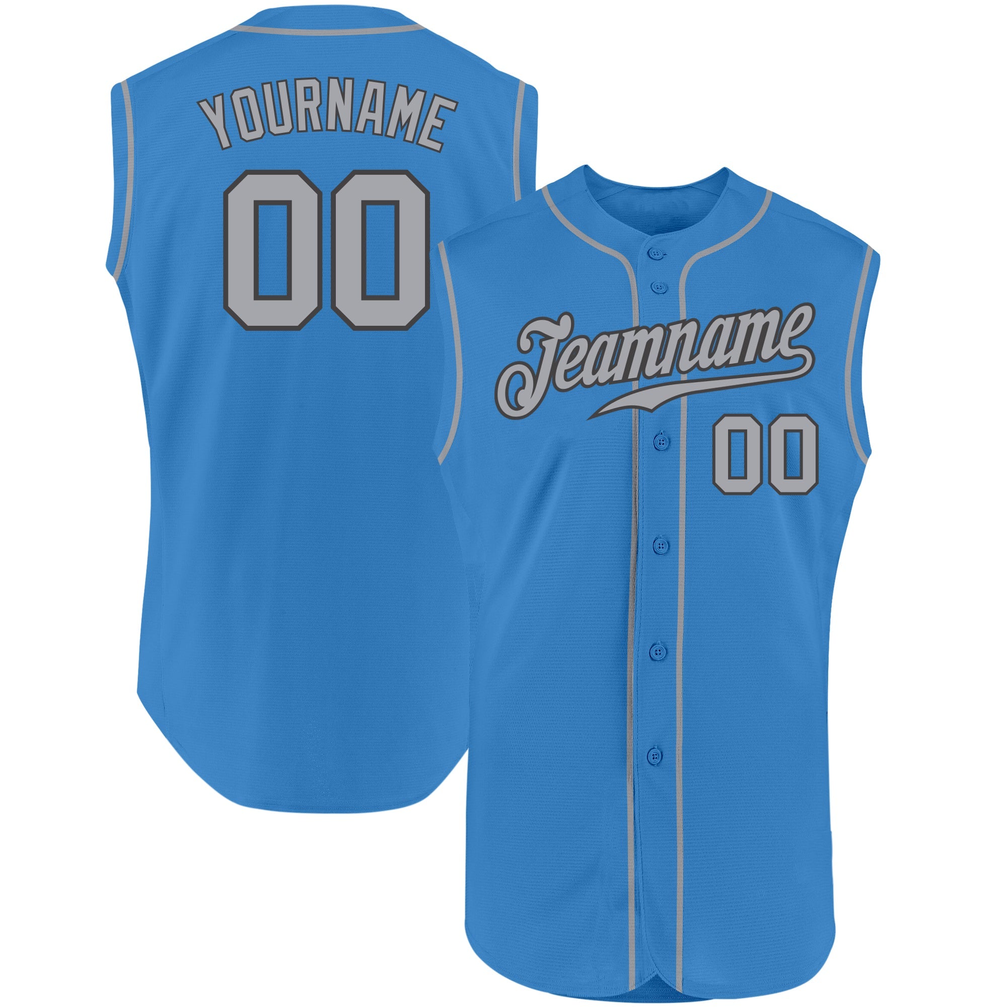 Custom Powder Blue Gray-Dark Gray Authentic Sleeveless Baseball Jersey