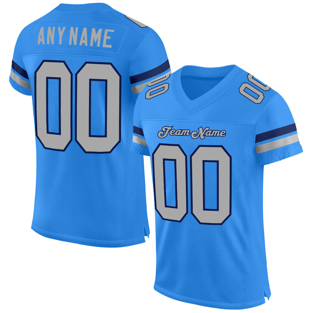 Custom Powder Blue Gray-Navy Mesh Authentic Football Jersey