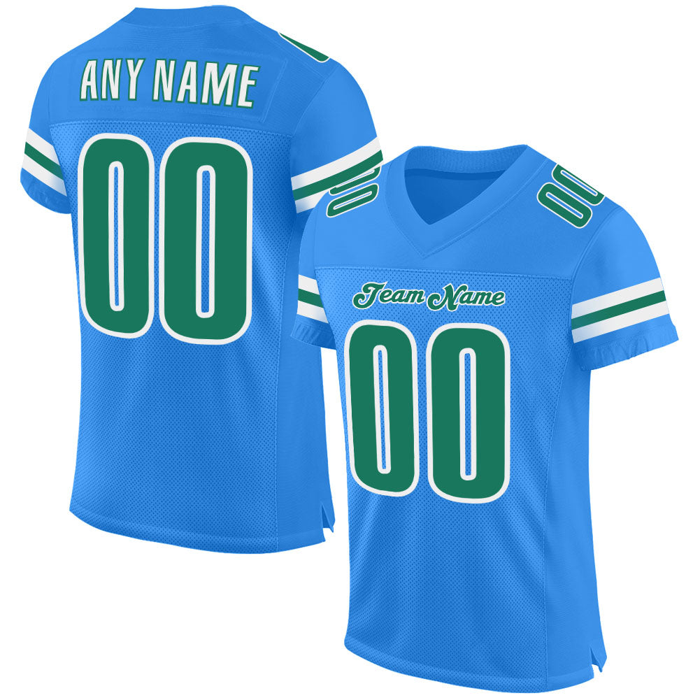 Custom Powder Blue Kelly Green-White Mesh Authentic Football Jersey