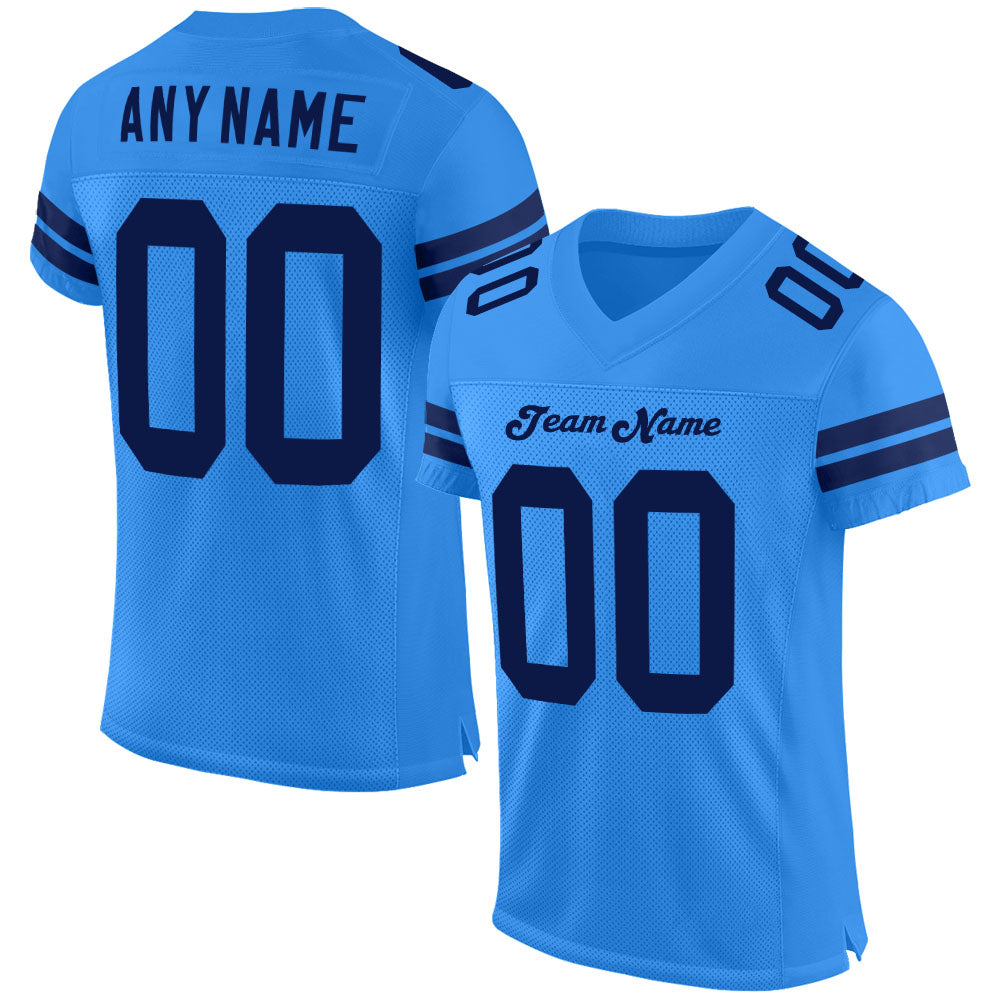 Custom Powder Blue Navy Mesh Authentic Football Jersey