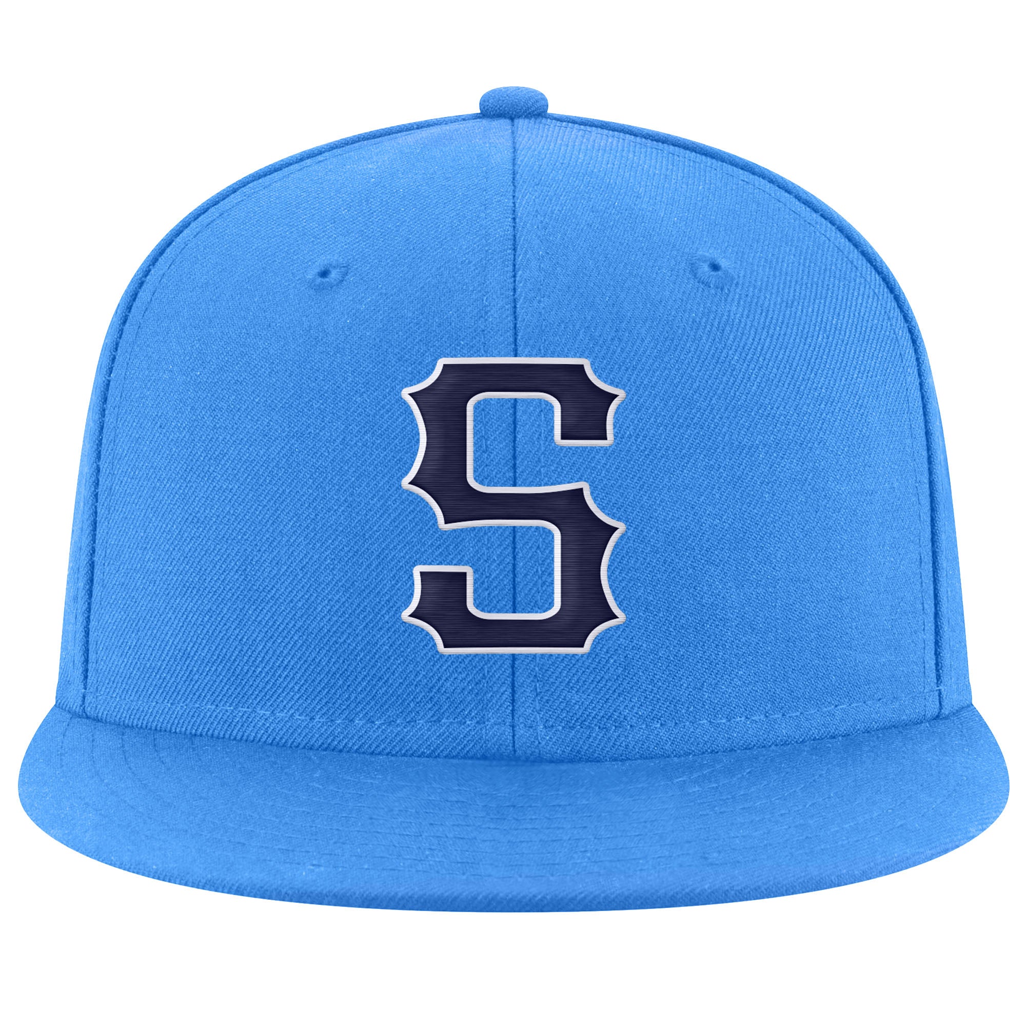 Custom Powder Blue Navy-White Stitched Adjustable Snapback Hat